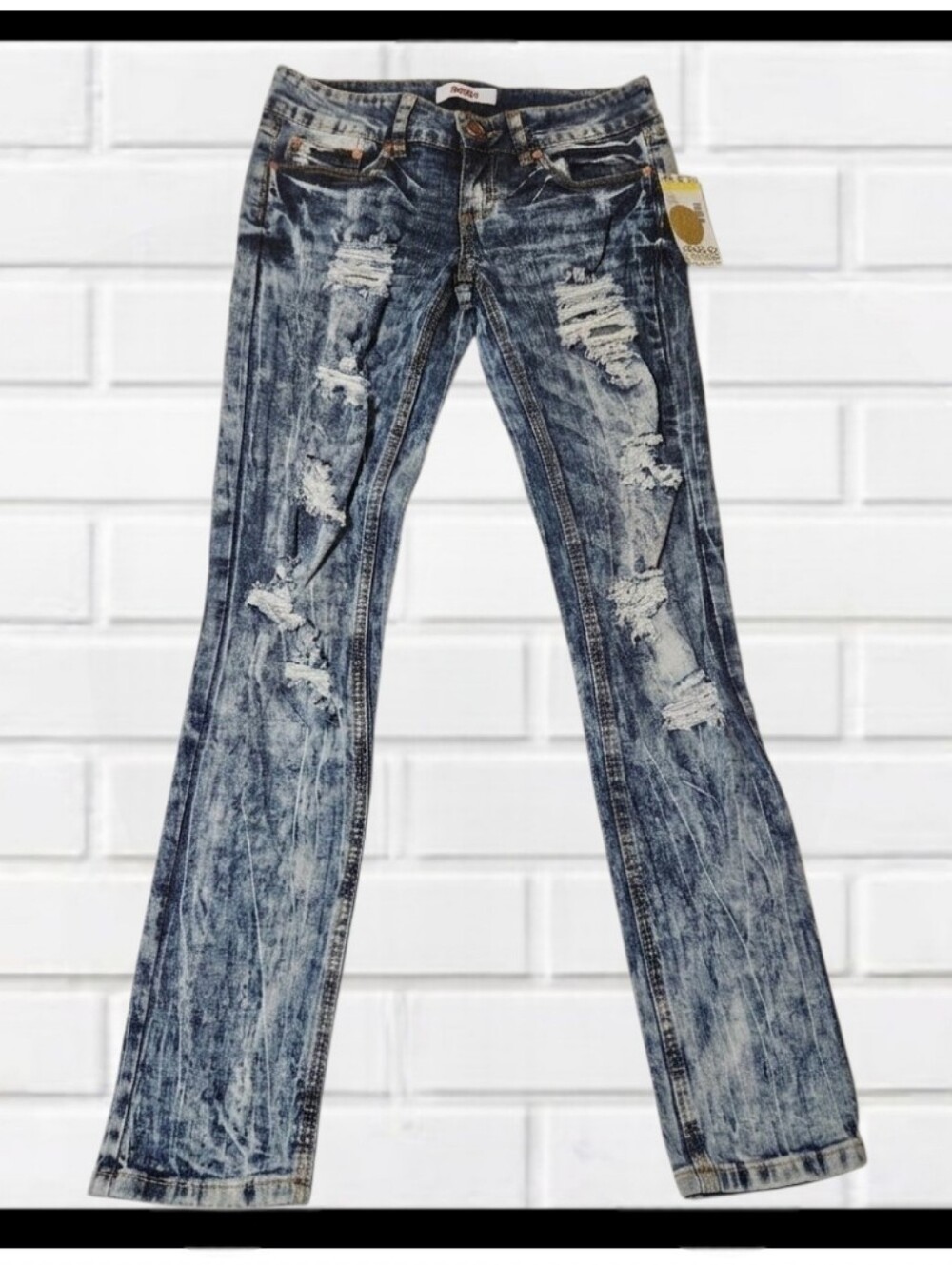 NWT Bongo Distressed Acid Wash Skinny Jeans Jr Sz 1 Low Rise Ripped Y2K Grunge